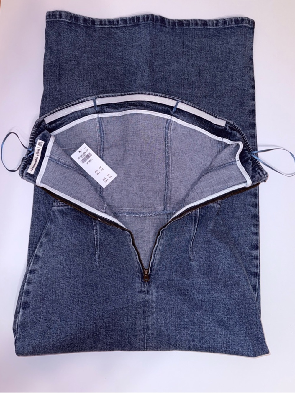 NWT Abercrombie & Fitch Strapless Denim Midi Dress Medium Wash Mila XXS 00 0 - Picture 11 of 16